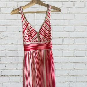 Anthropologie pin-stripe Red & Cream midi dress